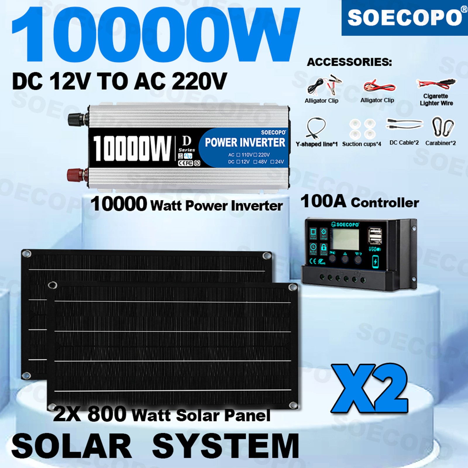10000W Solar Starter Kit 2x High-Yield Solar Panels + 100A Charge Controller2T