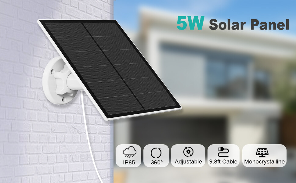 2-PK Solar Panels for Security Camera – 5W Micro USB and USB-C Port 9.8′ Cable