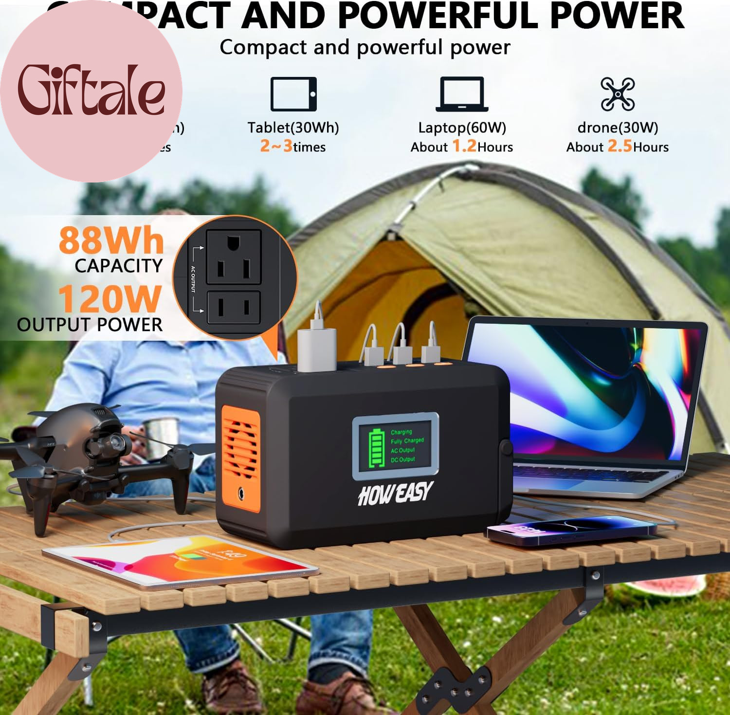 Portable Power Station,120W(240W Peak) Solar Generator,88Wh Lithium Battery Powe