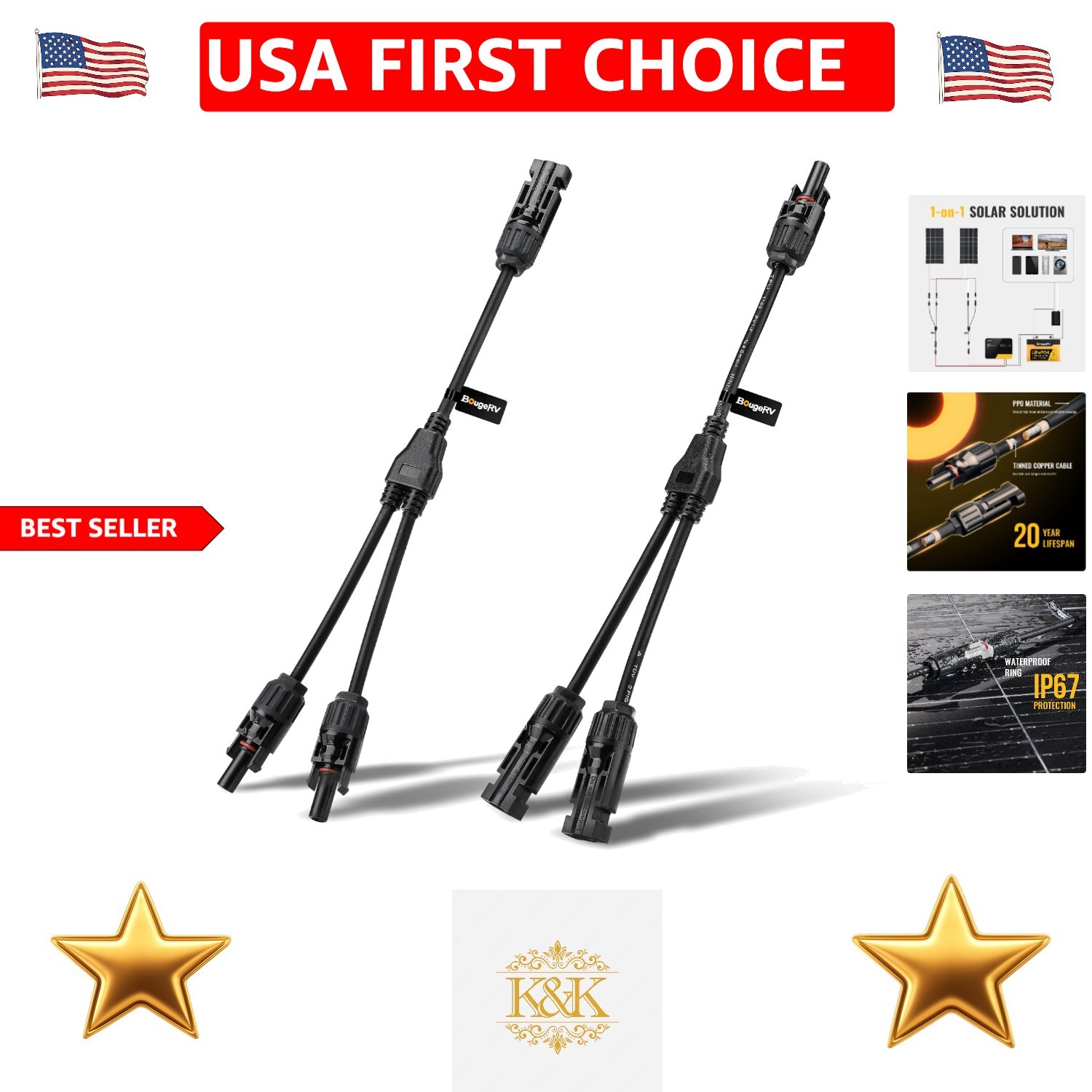 20A Waterproof Y Branch Parallel Solar Connectors for Easy Panel Connections