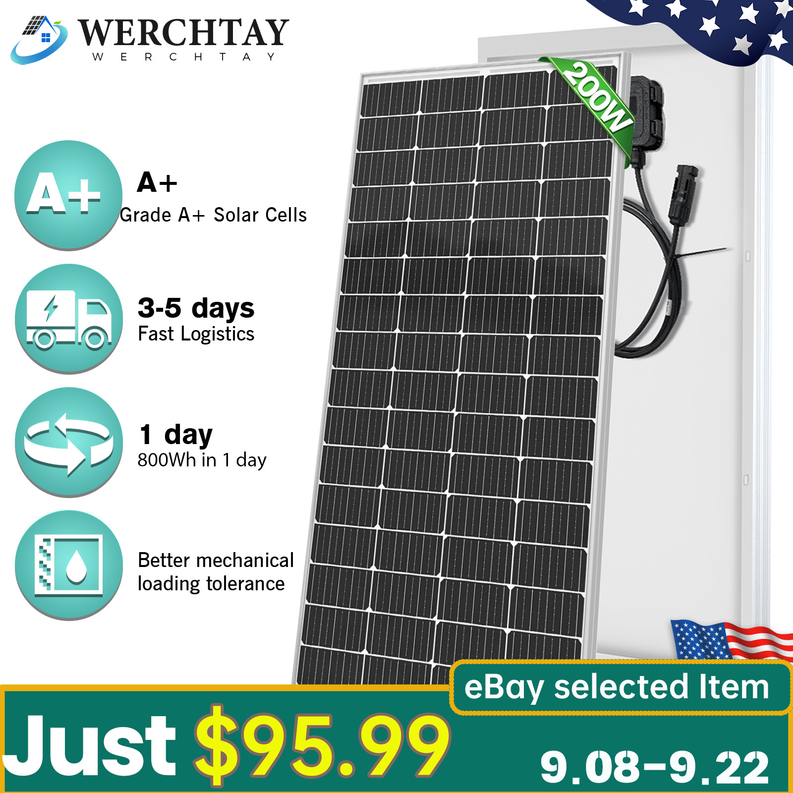 12V Solar Panel 200W Kit Home Battery Power Solar System Off-Grid RV Boat Campin