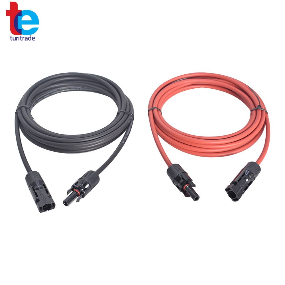 1 Pair 12AWG 15ft Solar Panel Extension Cable Wire Connector Black+Red