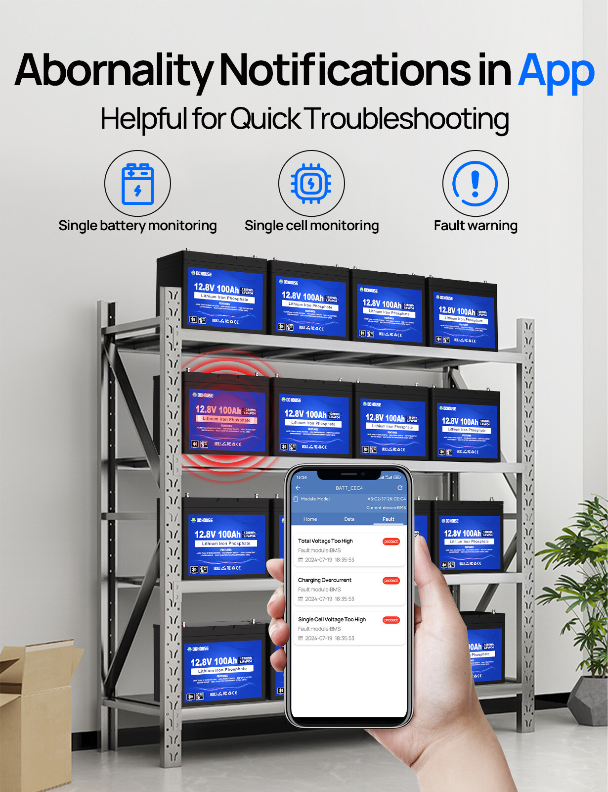 12V 100Ah LiFePO4 Lithium Battery Bluetooth monitoring For Solar Marine RV