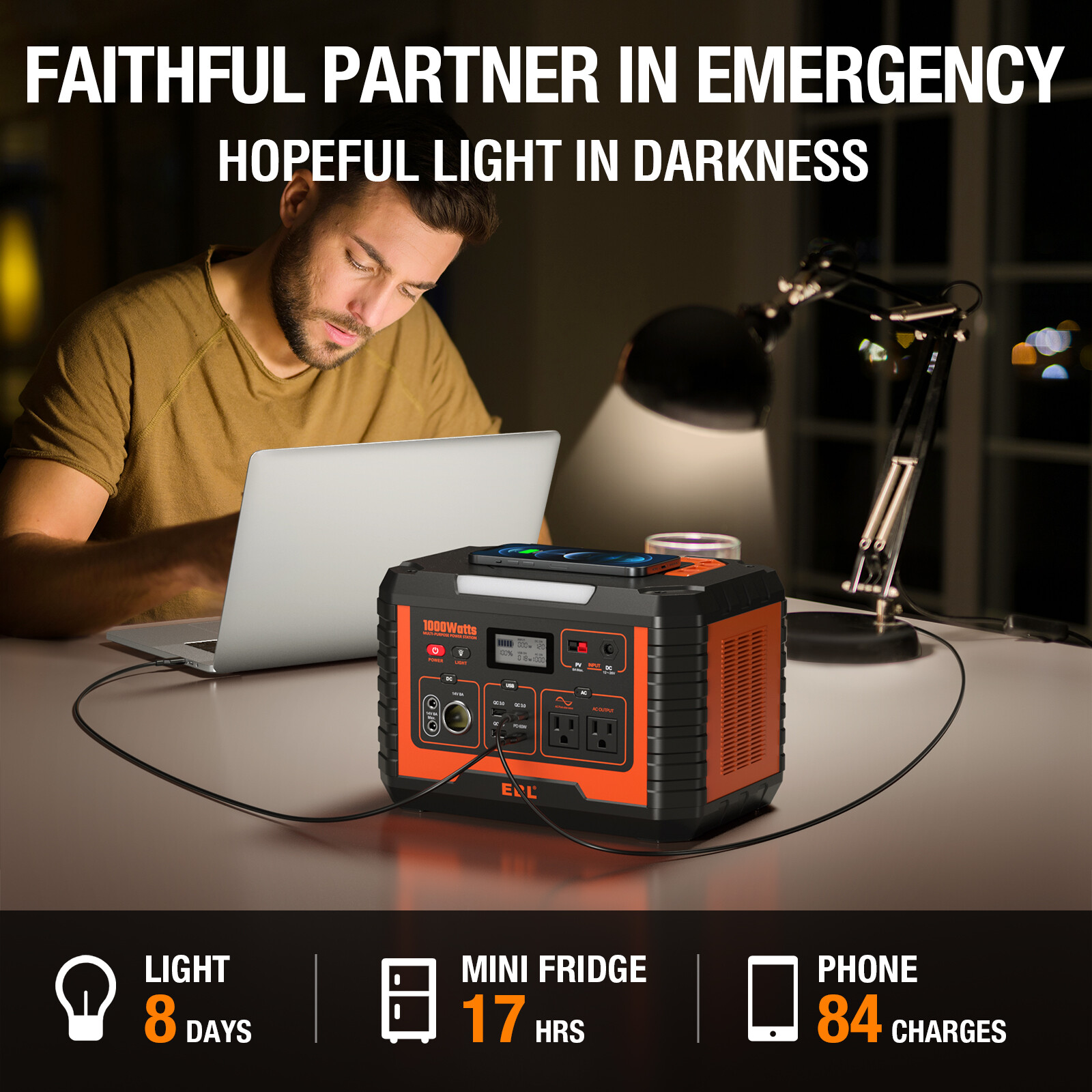 Portable Power Station 1000W Solar Generator for Camping RV