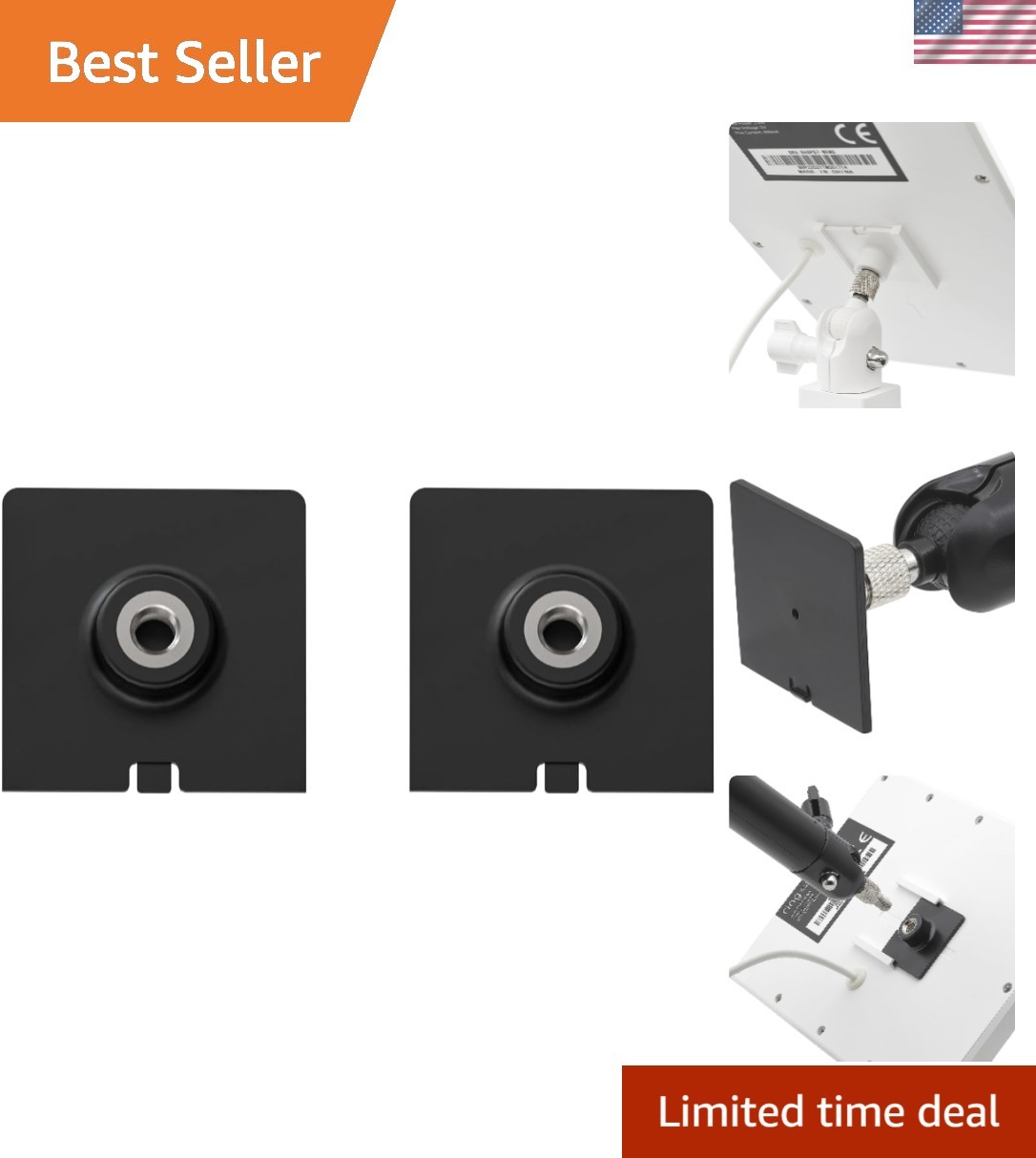 Lightweight Black Plastic 1/4 Inch Mount Adapter for Ring Solar Panel – 2-Pack