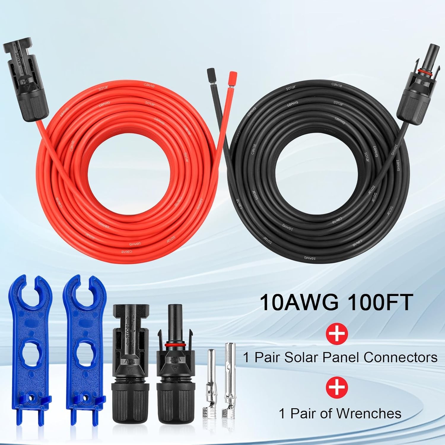10AWG Solar Extension Panel Cable – 100FT PV Wire with Waterproof Female and Mal