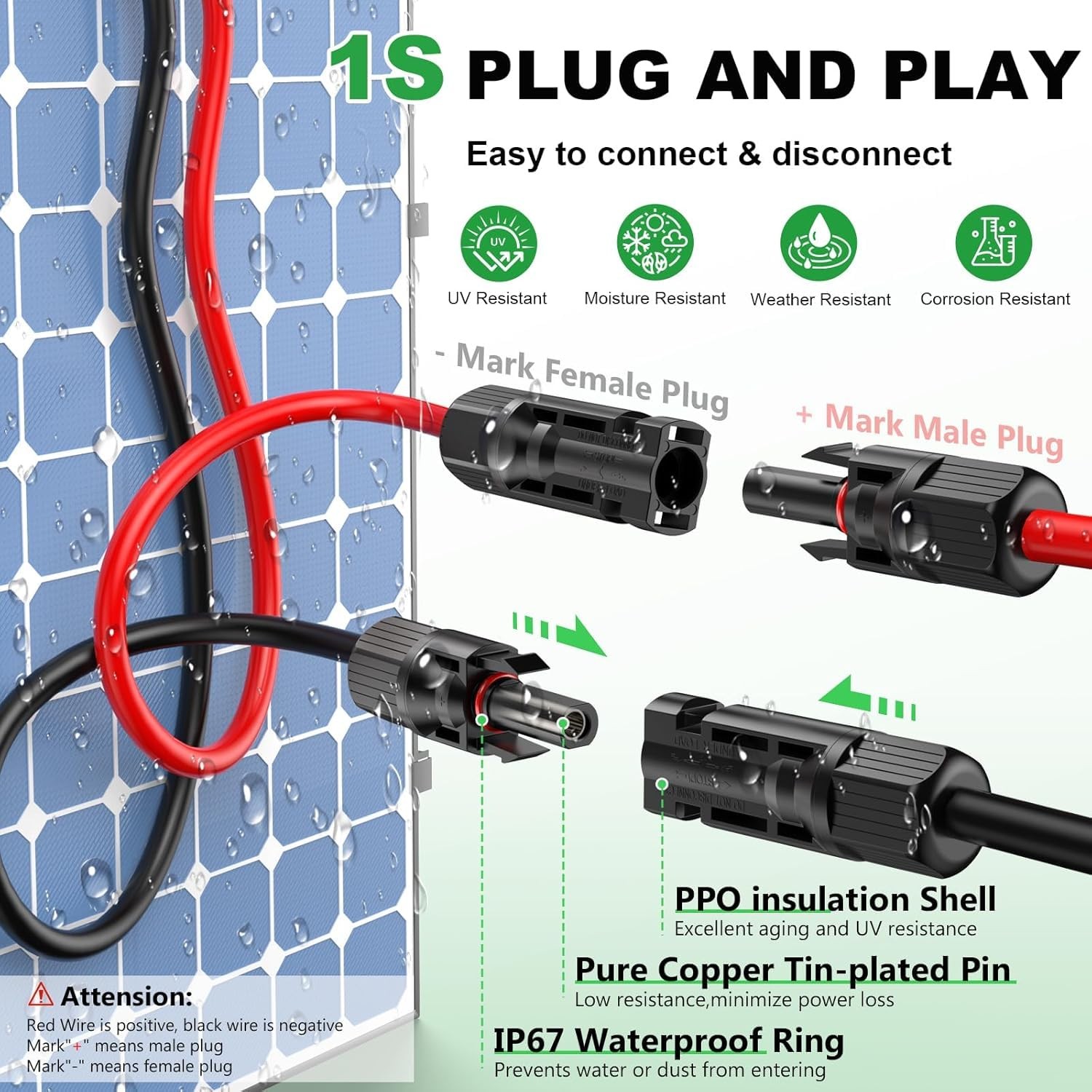 Oududianzi Solar Extension Cable 100FT 10AWG Tinned