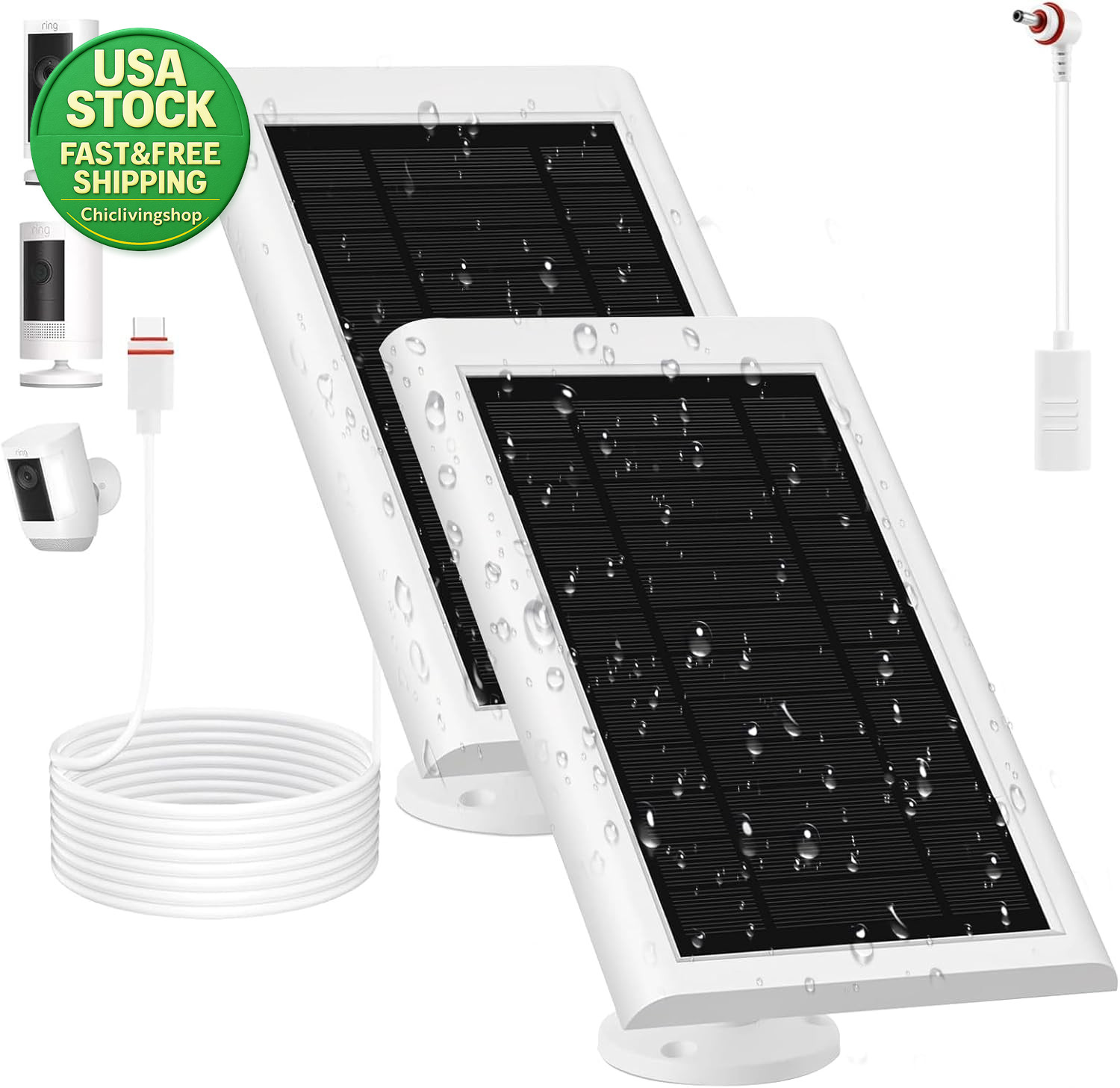 Solar Panel for Ring Camera 2Nd Generation 2 Pack 5W Waterproof Dustproof