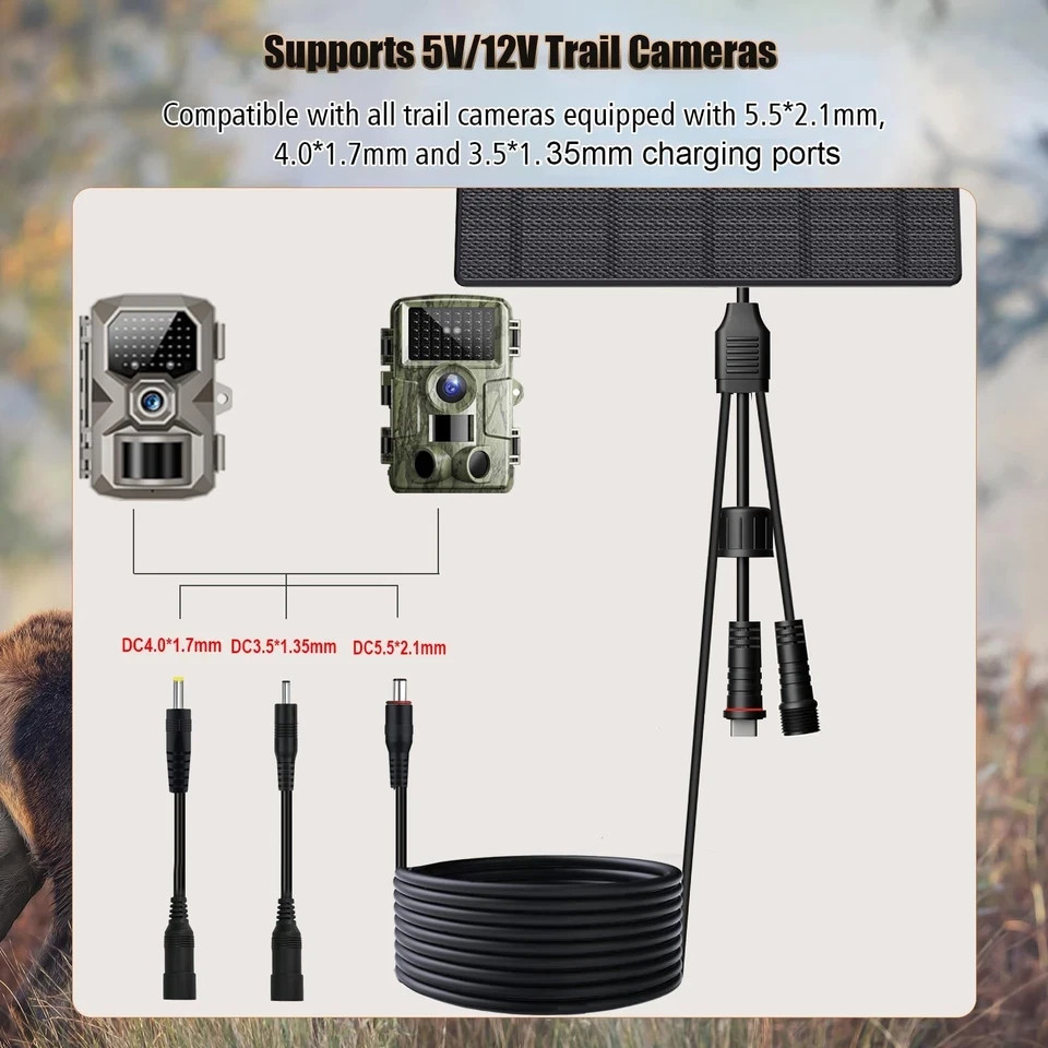 10W Solar Panel with 10400mAh Battery for Security & Trail Cameras, 5V/12V Ad…