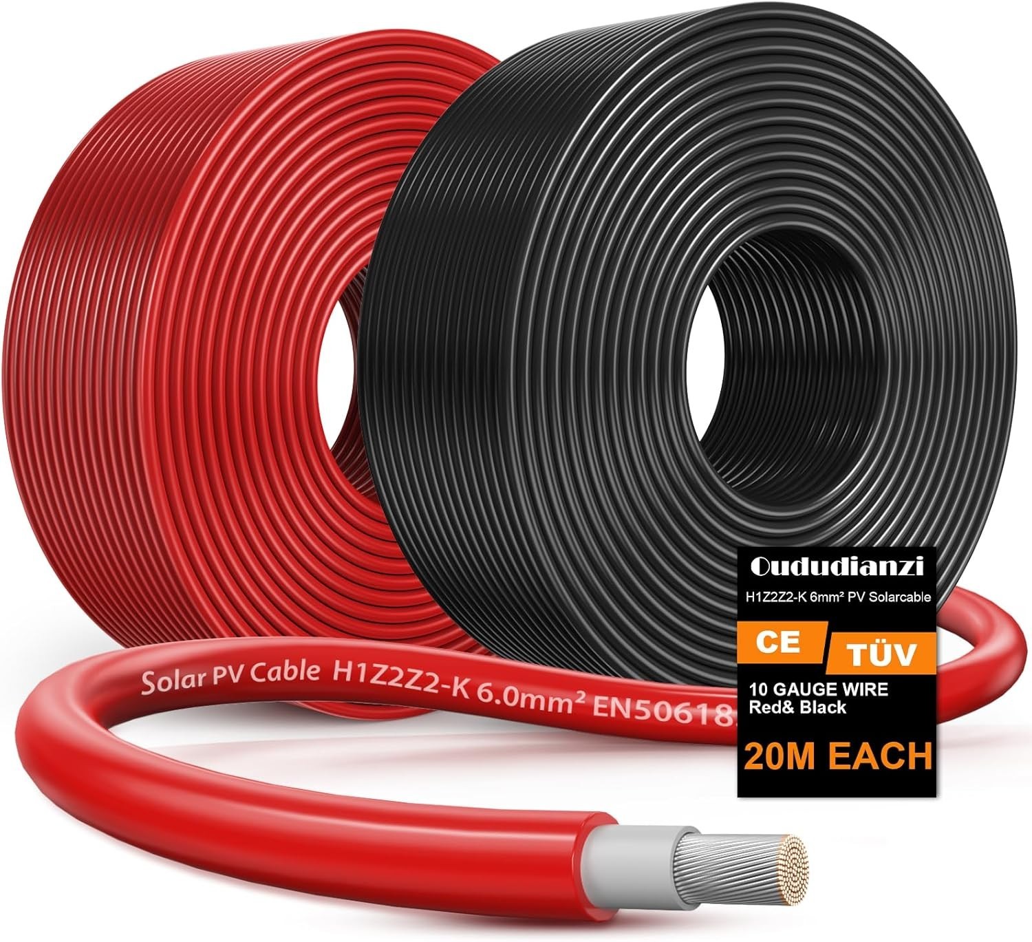 65FT Red + 65FT Black 10AWG Tinned Copper Solar Cable – Durable & Waterproof