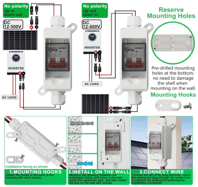 Interruptor Desconexión Panel Solar 32A 500V DC IP65 Caja Impermeable para RV