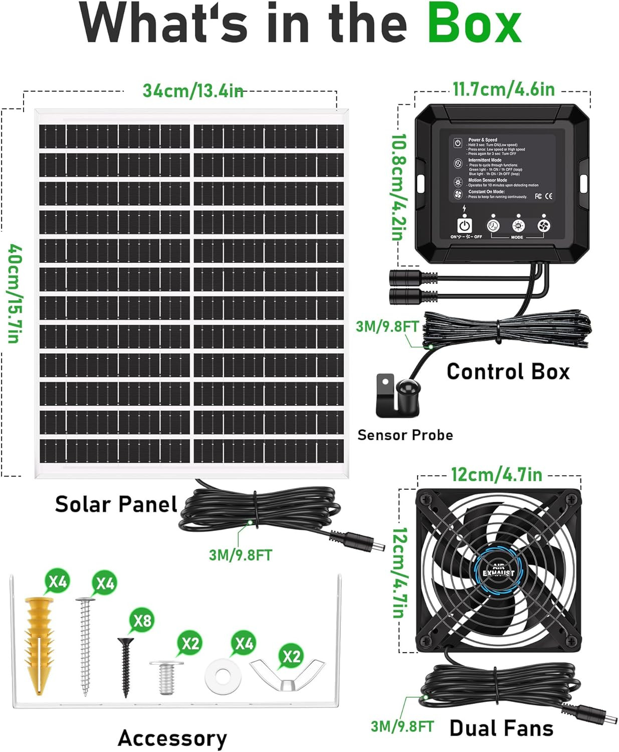 Solar Powered Chicken Coop Fan with 25W Panel & 3 Smart Modes, 2 Fans