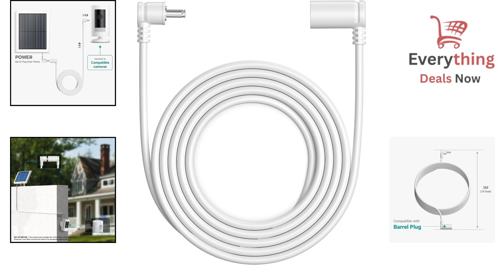 10 ft. Weatherproof Power Extension Cable for Security Camera Solar Panel 80ch