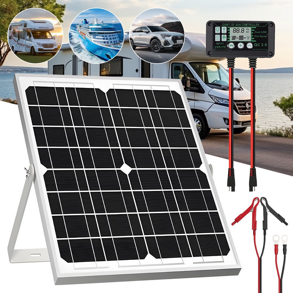 12V 60W Solar Power Car Battery Trickle Charger Maintainer with MPPT Controller