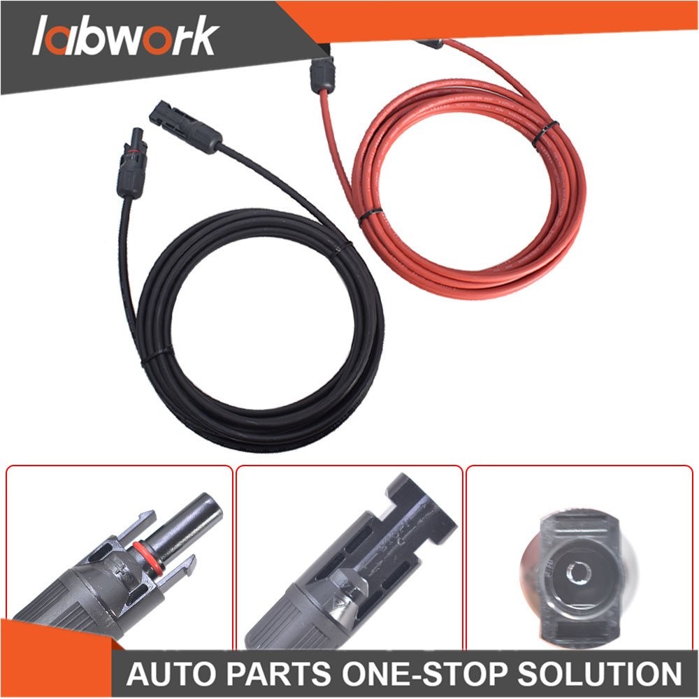 Labwork Solar Panel Extension Cable Wire Connector 1 Pair 12AWG 15ft Black+Red