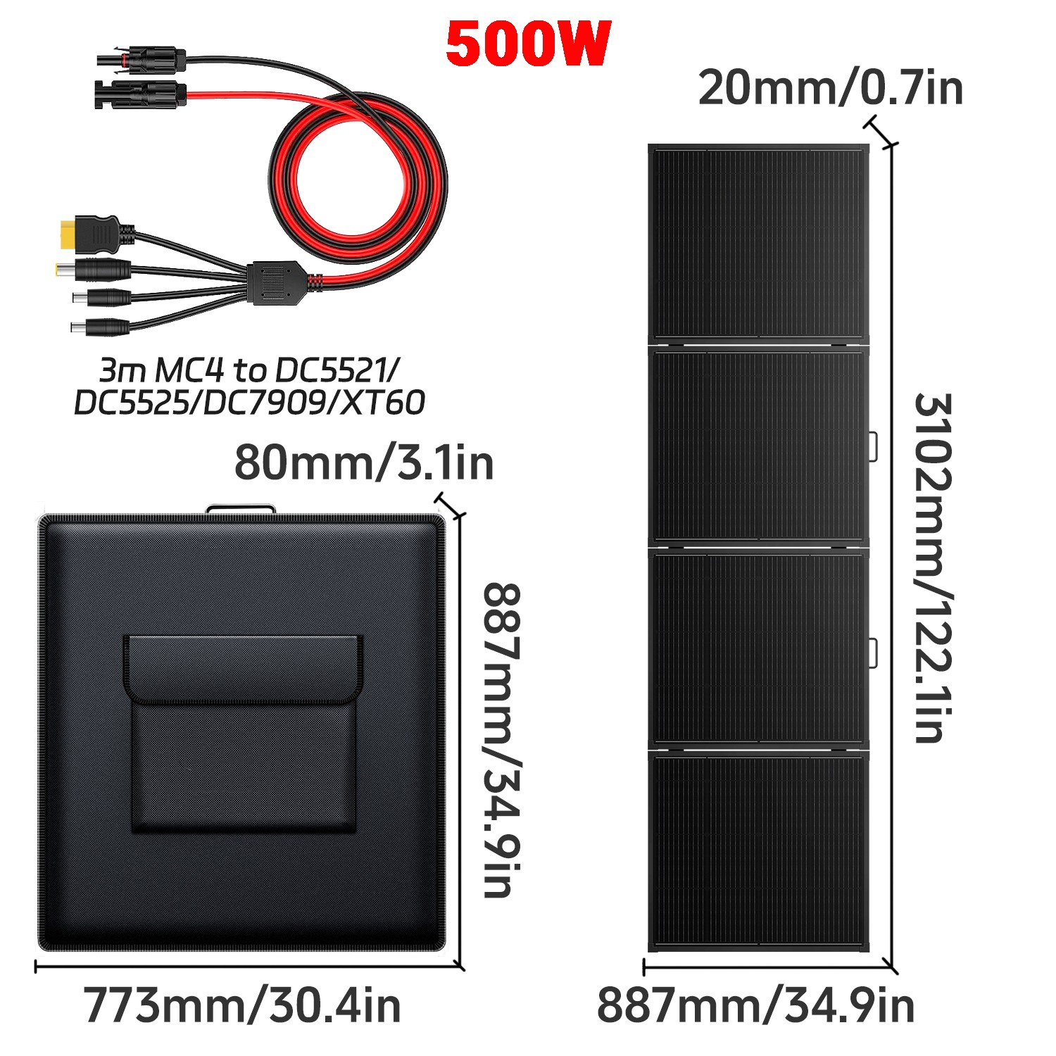 500W 400W 300W 200W Foldable Portable Solar Panel ETFE Solar Charger for Camping