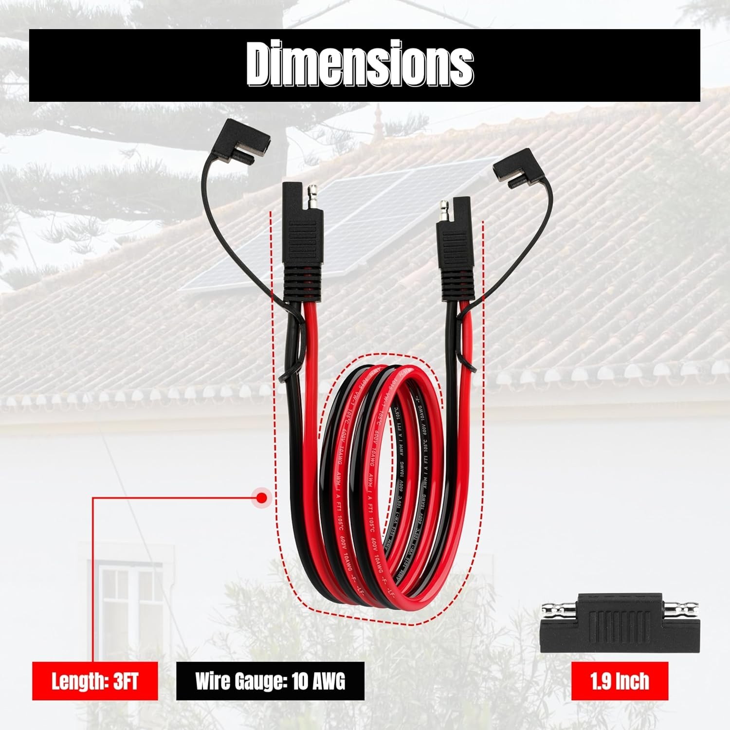 3FT 10AWG SAE Extension Cable,10 AWG Quick Disconnect Wire Harness