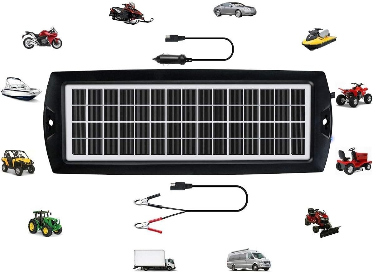 5W 12V Solar Car Battery Trickle Charger & Maintainer Kit (Waterproof)