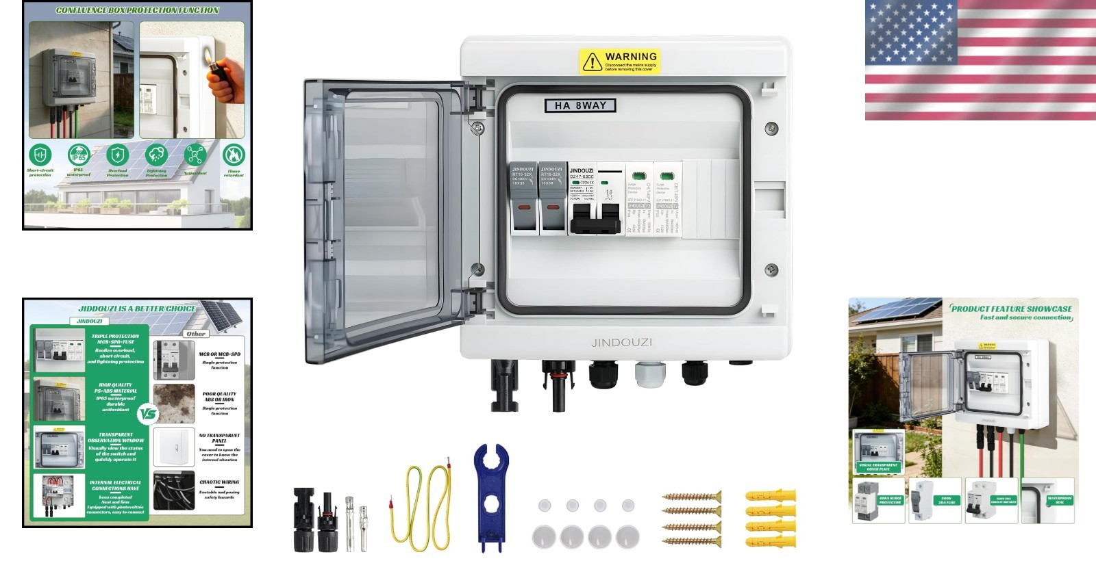 Solar Combiner Box 1 In 1 Out with 20A Fuse Circuit Breaker Surge Protector f…
