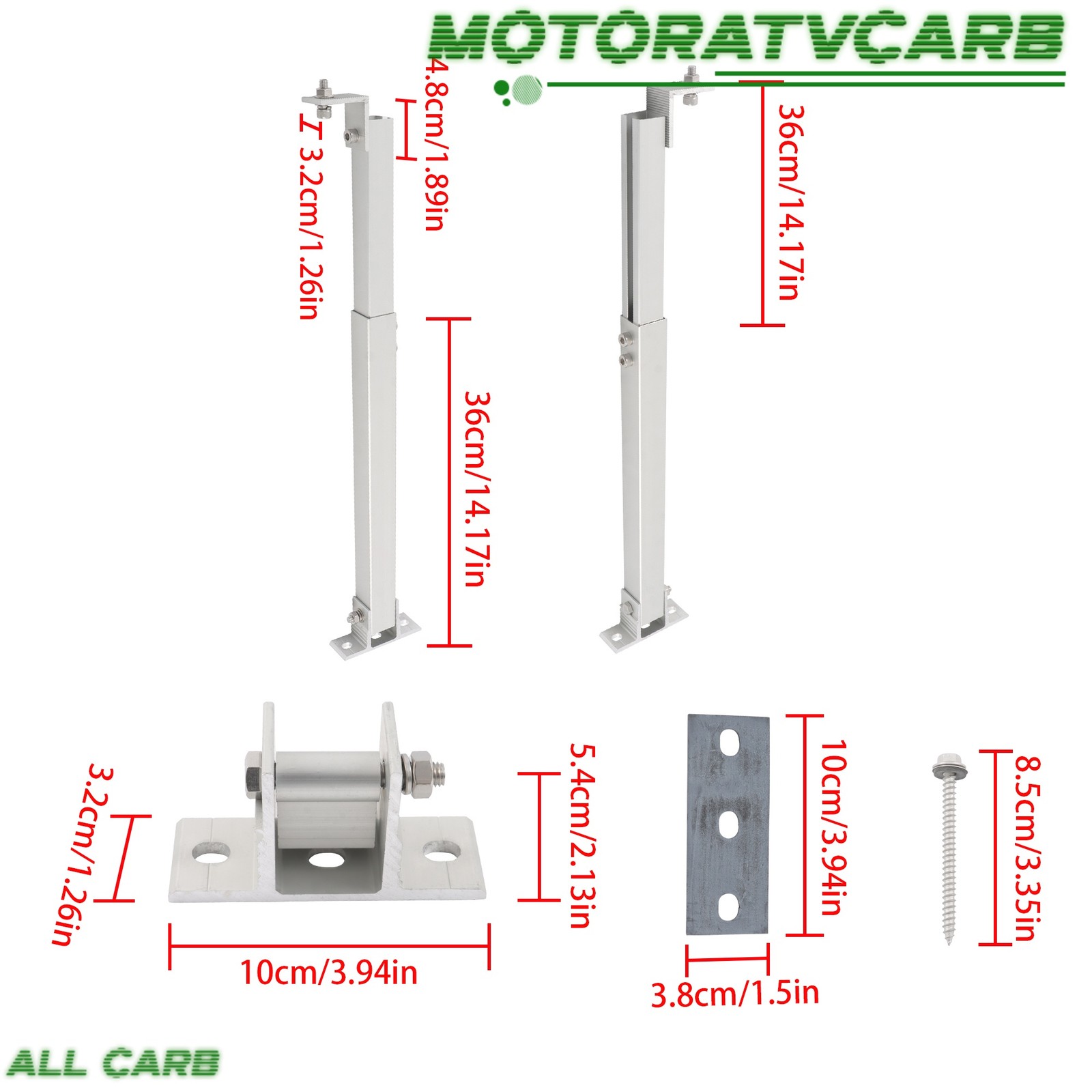ALL-CARB 4× Adjustable Angle for Roof Install Solar Panel RV Tilt Mount Brackets