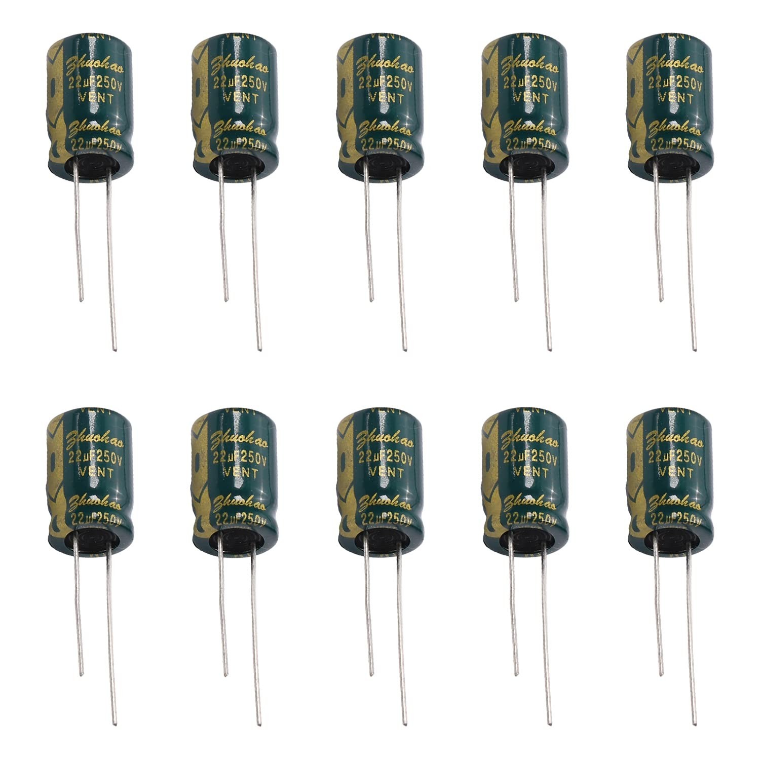 Fielect 10Pcs Aluminum Radial Electrolytic Capacitor Low ESR Green 22uF 250V …