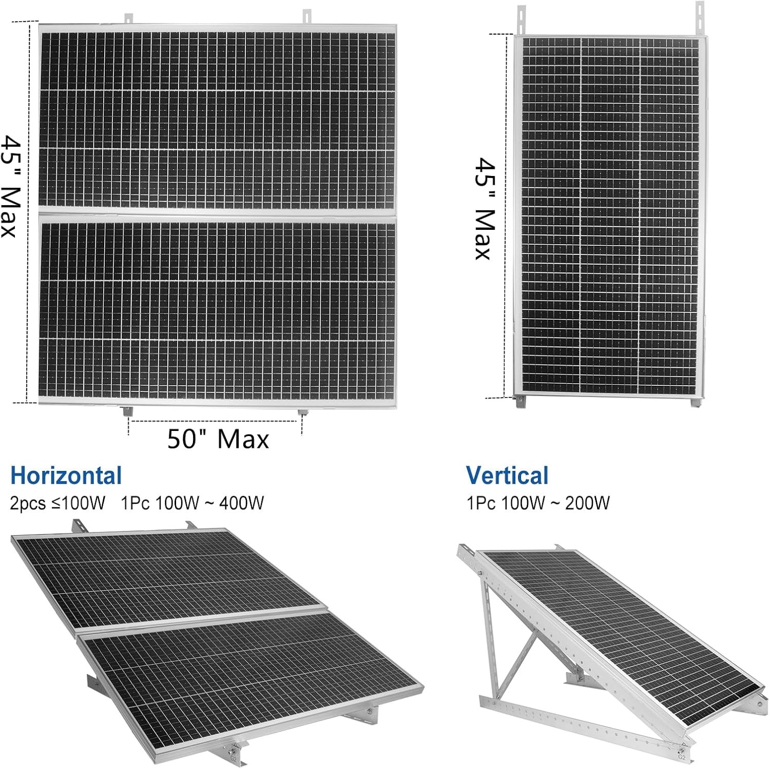 2 Sets 45″ Solar Panel Mount Brackets for 100-400 Watts Solar Panel with Enhance