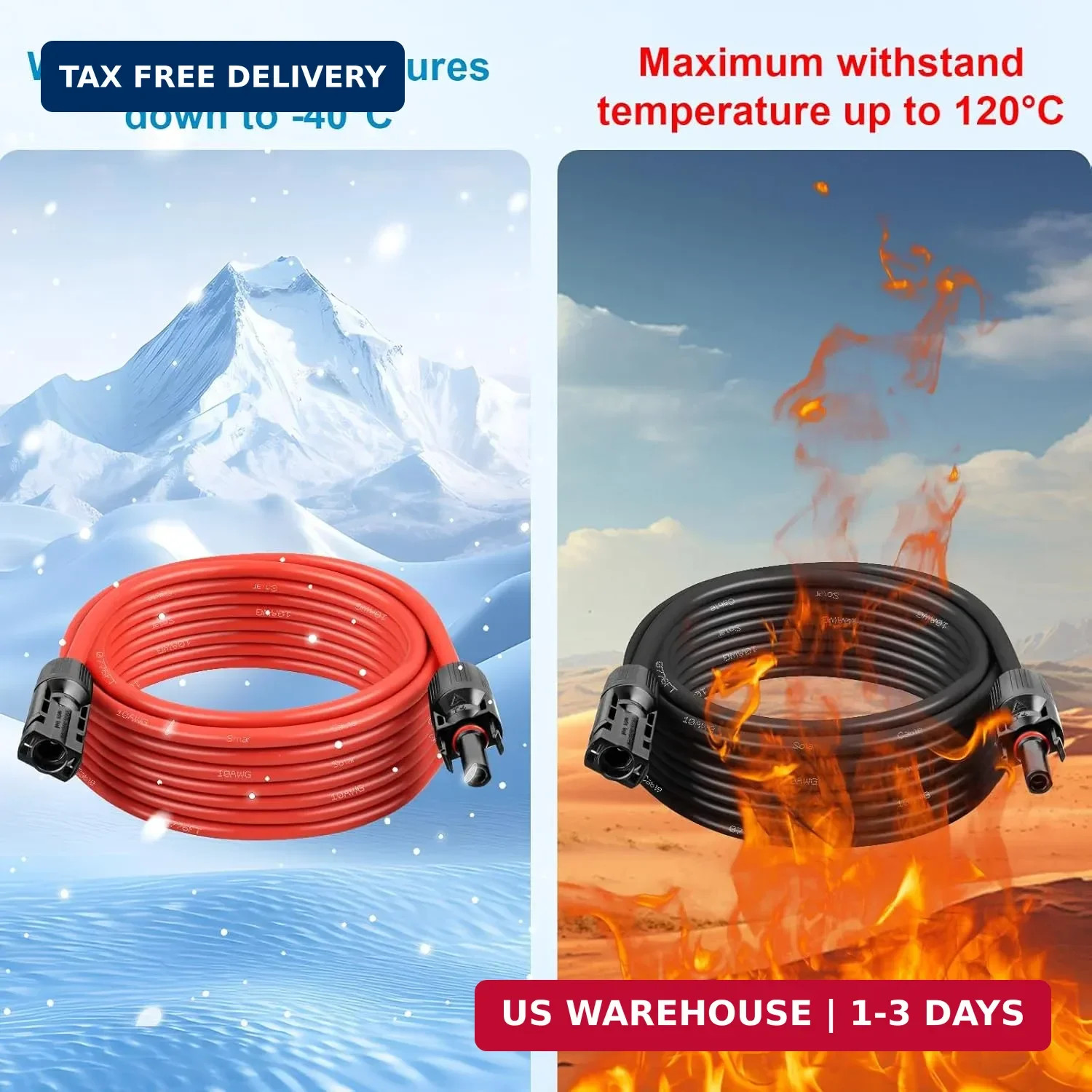 Solar Panel Extension Cable – 10AWG 25FT Solar Wire with Female & Male Waterproo
