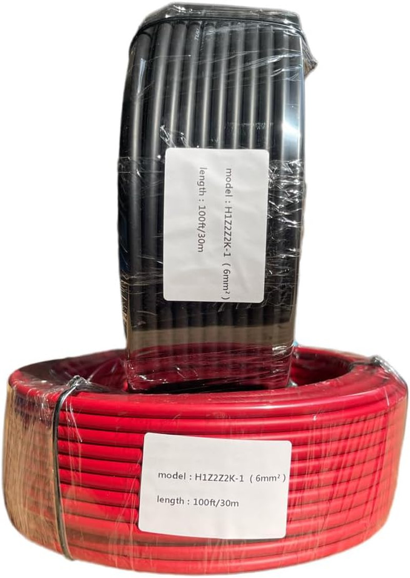 Solar Cable 100Ft 30M 10 Awg Wire, 100FT Black + 100FT Red 10 Gauge Wire Solar E