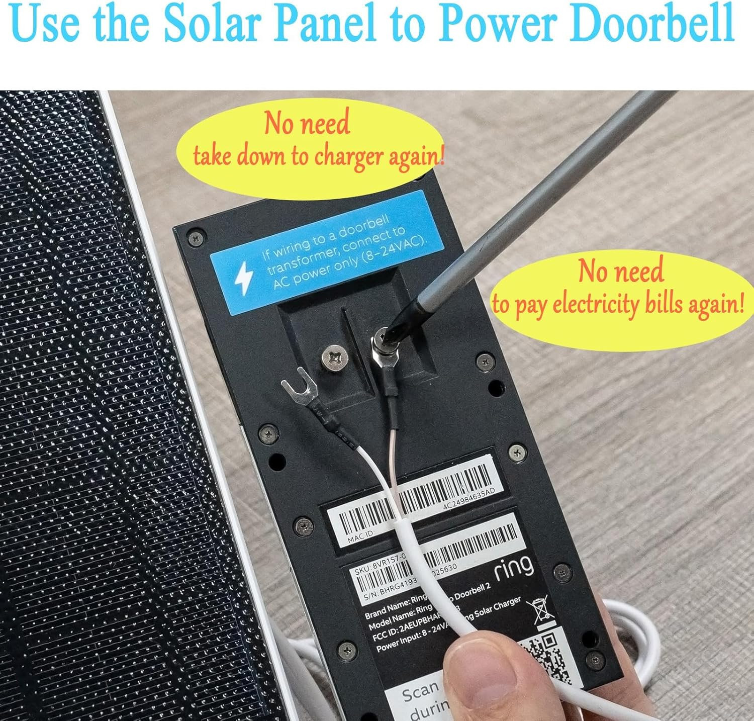 5W Solar Charger for Ring Video Doorbell 3/3 Plus/4, Waterproof, Adjustable Moun