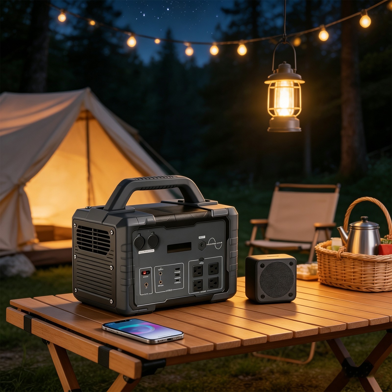 Black 1000W1024Wh LiFePO4 Portable Pure Sine Wave Power Station With Flashlight