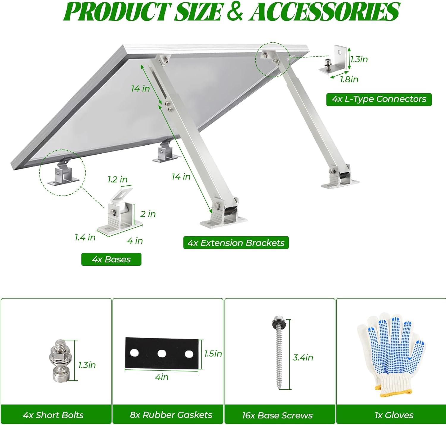 Solar Panel Mounting Brackets, 2 Sets Adjustable Solar Panel Tilt Mount Brackets