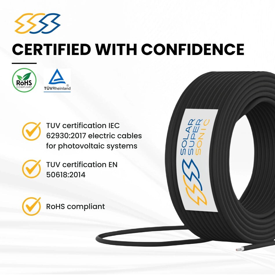 1500V PV Wire – TUV Certified Solar Cable – 8/10/12 AWG – Black/Red – 100/300 FT