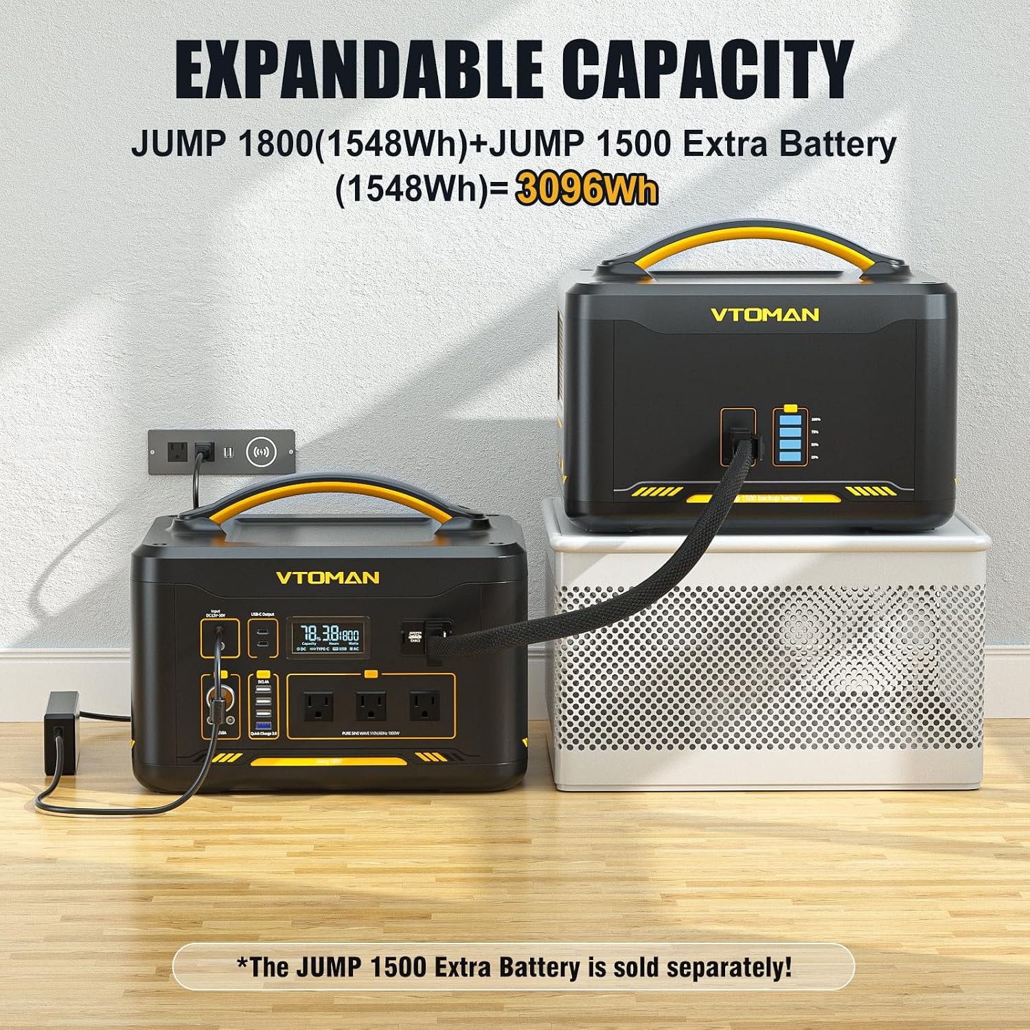 VTOMAN Jump 1800 Portable Power Station, 1548Wh LiFePO4 Solar Generator 1800W