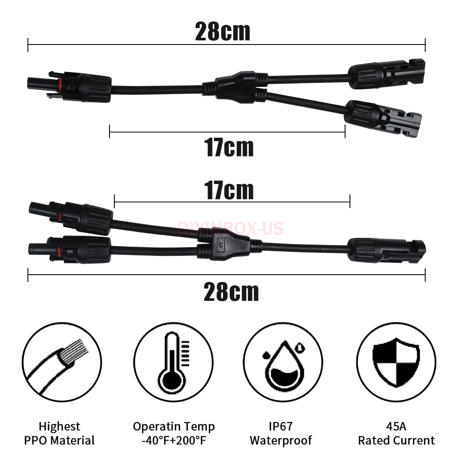 Lot Solar Panel Y Branch Cable Connection Waterproof Adapter Connector Extension