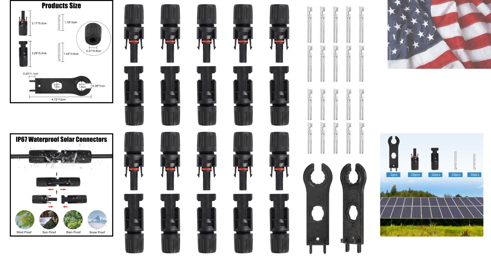 MC4 Solar Connector Kit,10 Pairs MC4 Connectors, Solar Panel Connectors, 100…