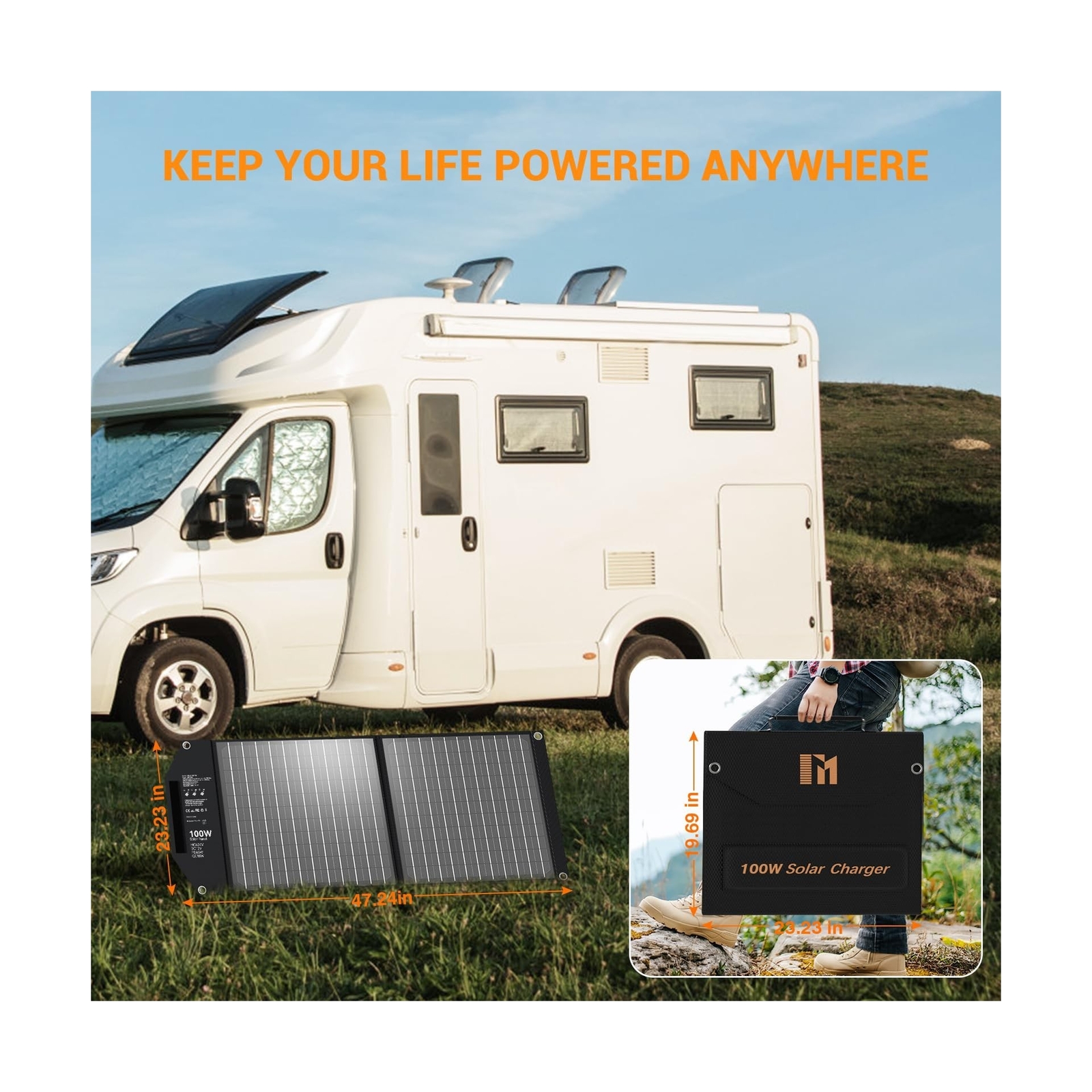 100W Portable Solar Panel, 5 Ports Solar Charger with 24V MC4 Port, DC(12V)/ …