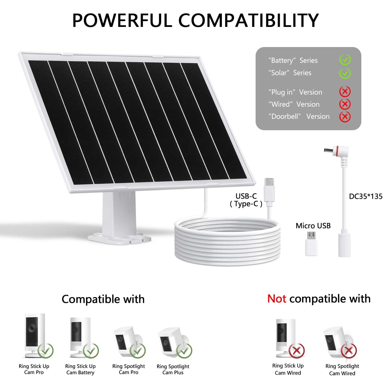 8W Solar Panel for Security Camera,Waterproof Outdoor Solar Charger with DC&M…