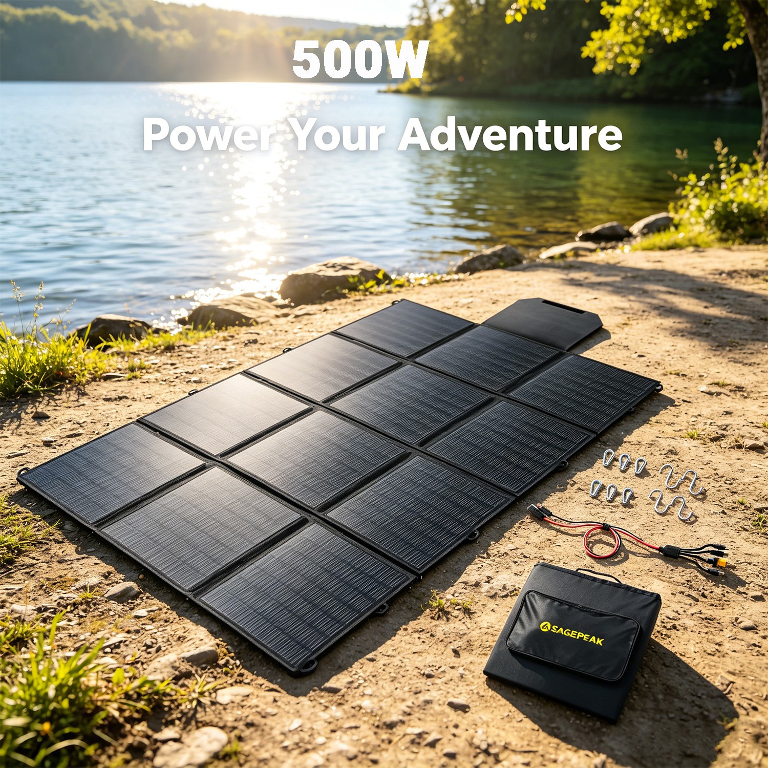 500W Foldable Portable Solar Panel kit for Power Station Charging Camping Mono