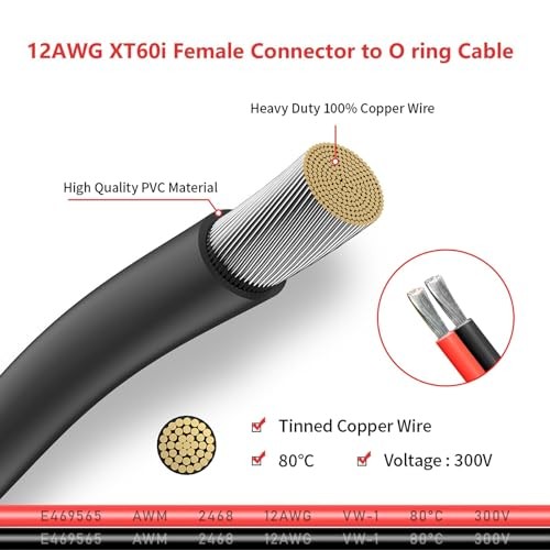 XT60i to O Ring Terminal Cable – Female to O Ring Connector 10FT 12AWG