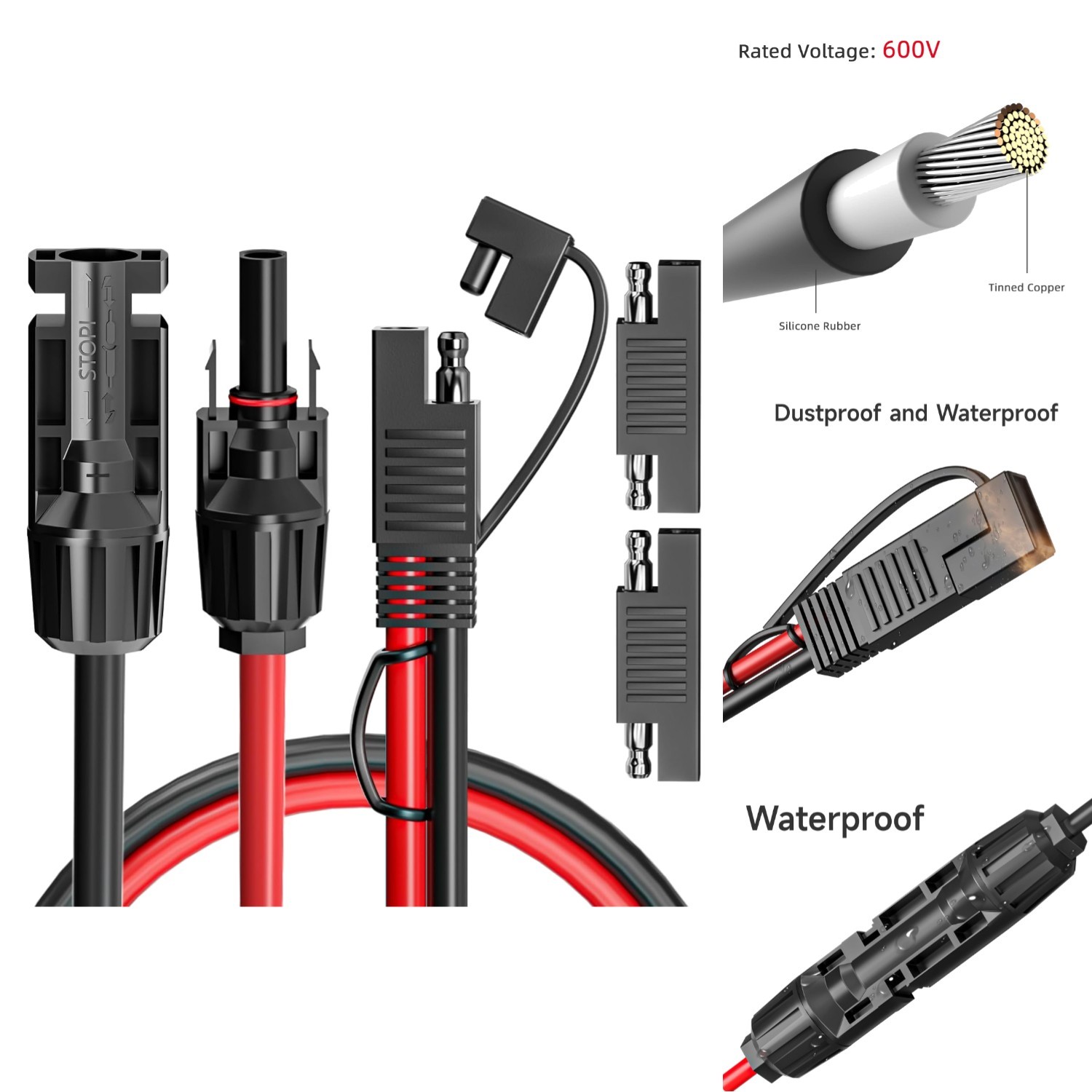Solar Panel Connector to SAE Cable 10AWG Extension Adapter Wire RV Battery Kit