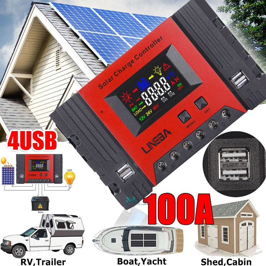 5200W 100A Solar Charge Controller 12V/24V/48V 4USB Battery PV Regulator 3-STAGE