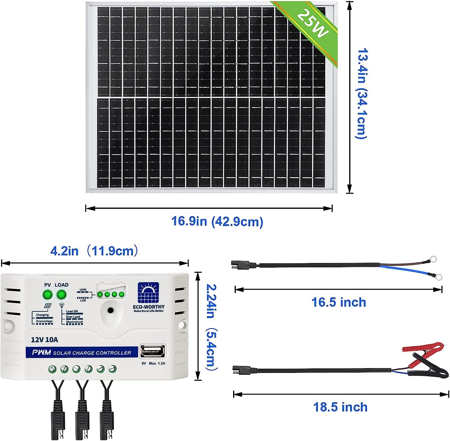 Durable Solar Panel Kit: Adjustable Mount + SAE Connector + Charge Controller