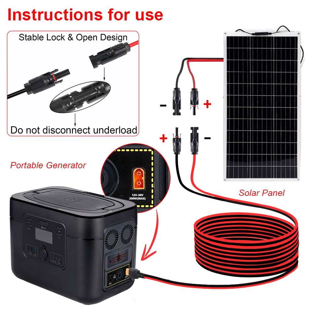 10 ft 12AWG XT60 Female to Solar Connector Extension Cable Wire Solar Generator