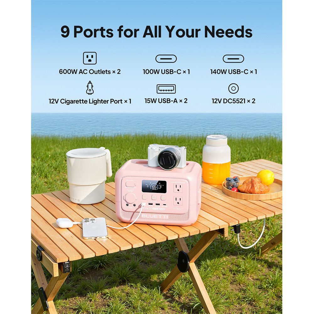 BLUETTI Elite 30 V2 Pink 288Wh 600W Portable Power Station Generator for Camping