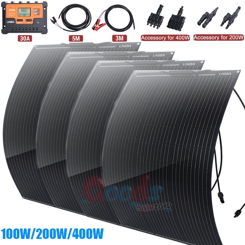 400W 200W Solar Panel Mono 18BB Cell Power Charger Home Boat Off-Grid Battery RV