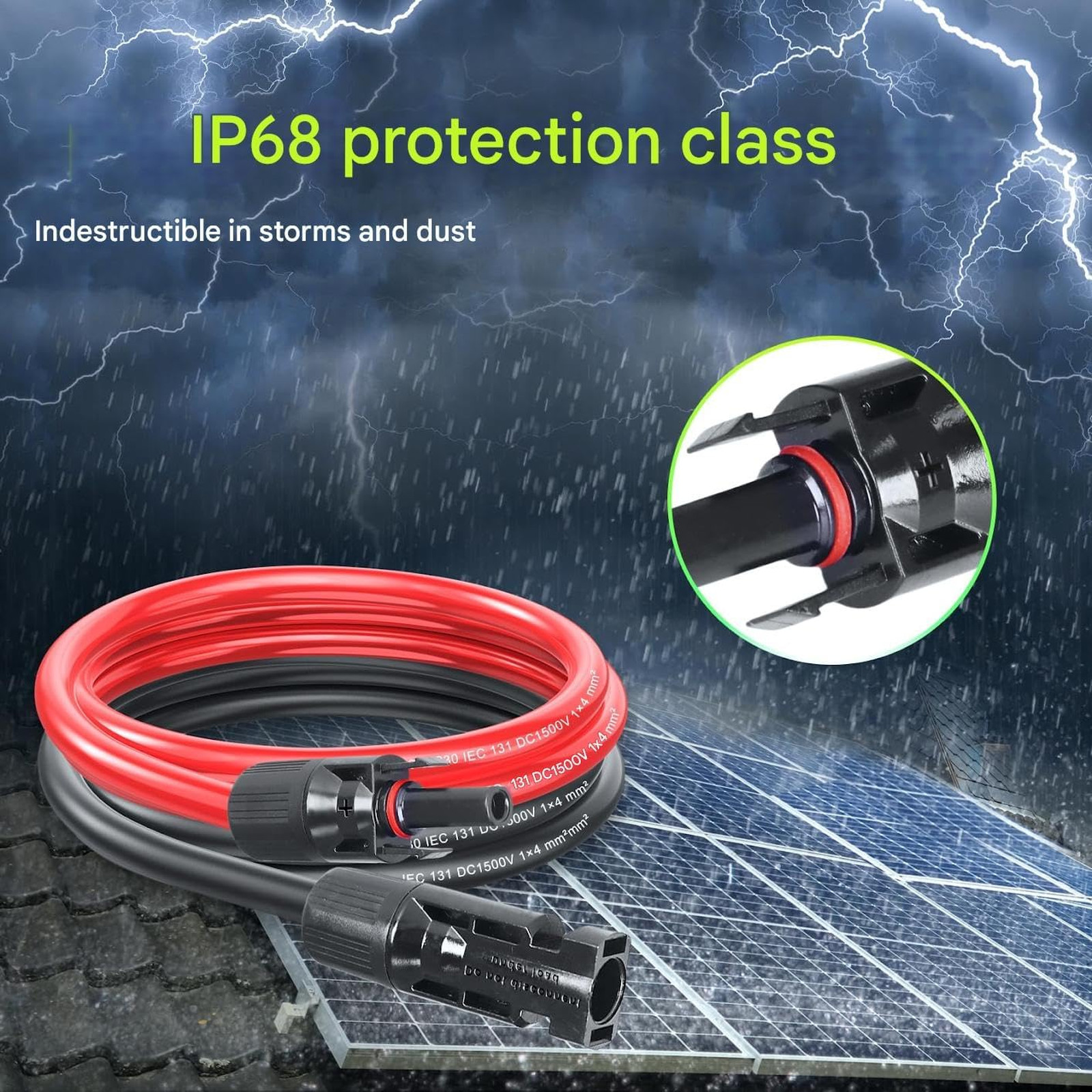 16Ft Solar Extension Cable with 6mm2 PV Wire Male Female Connectors Waterproof