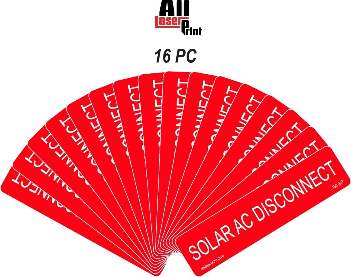 Photovoltaic Labels for PV Solar System_Solar AC Disconnect_4″ X 1″ _Pack of 16_