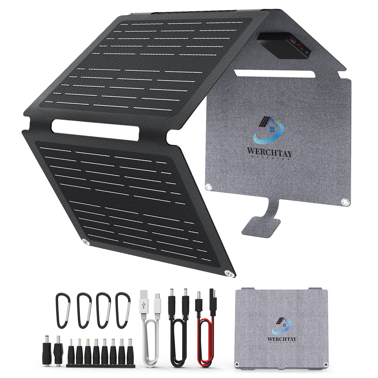 30W Foldable Waterproof Mono Solar Panel Charger RV with USB-C & USB-A Power NEW