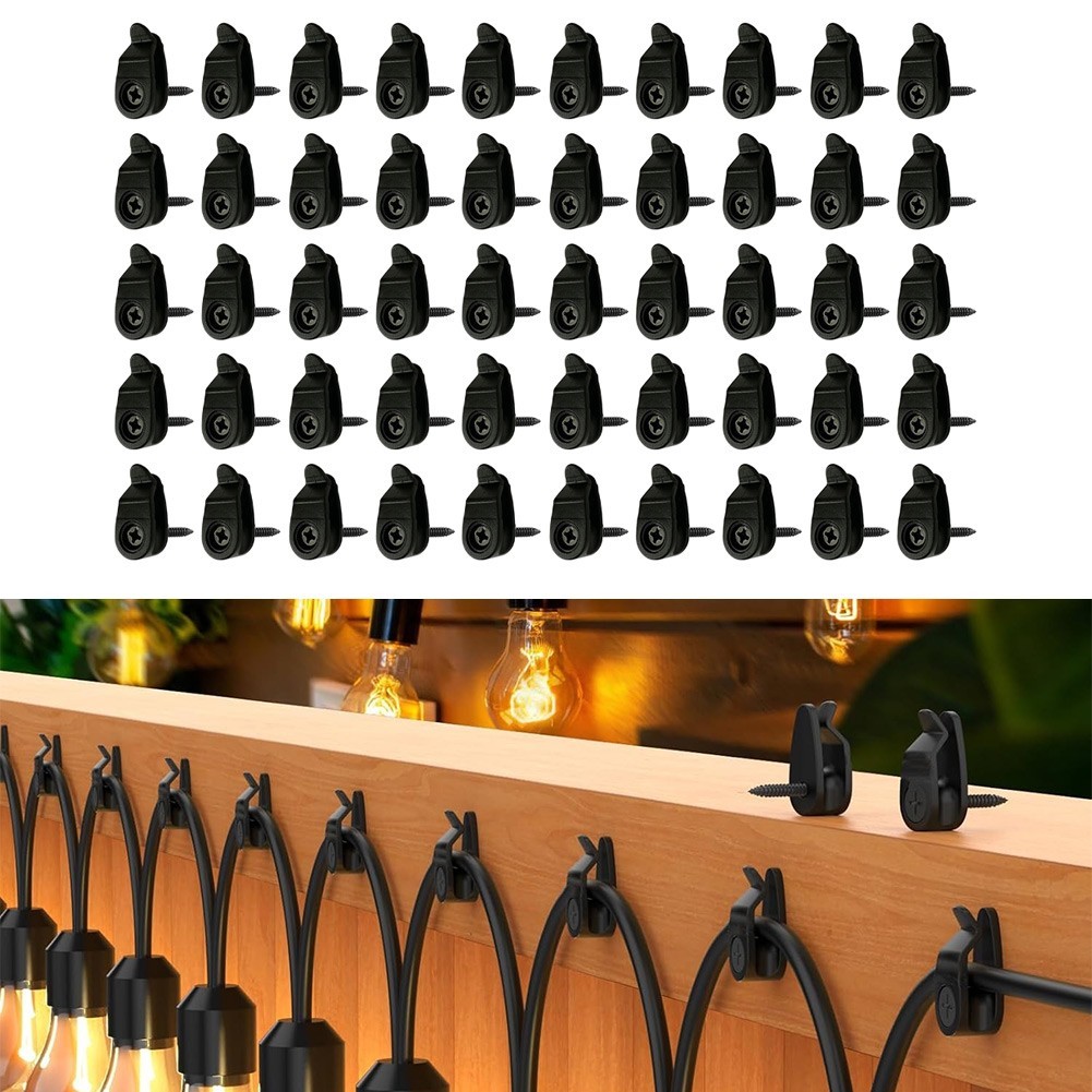50 Black Outdoor Fairy Lights Clips with Screws for Hanging String Lights