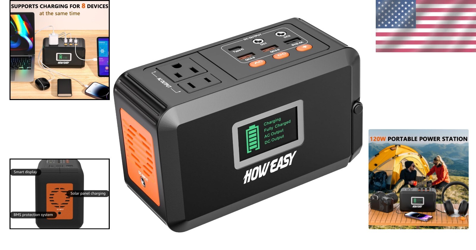 Compact Lithium Battery Power Station with 8 Outputs – 150W Peak for Outdoors